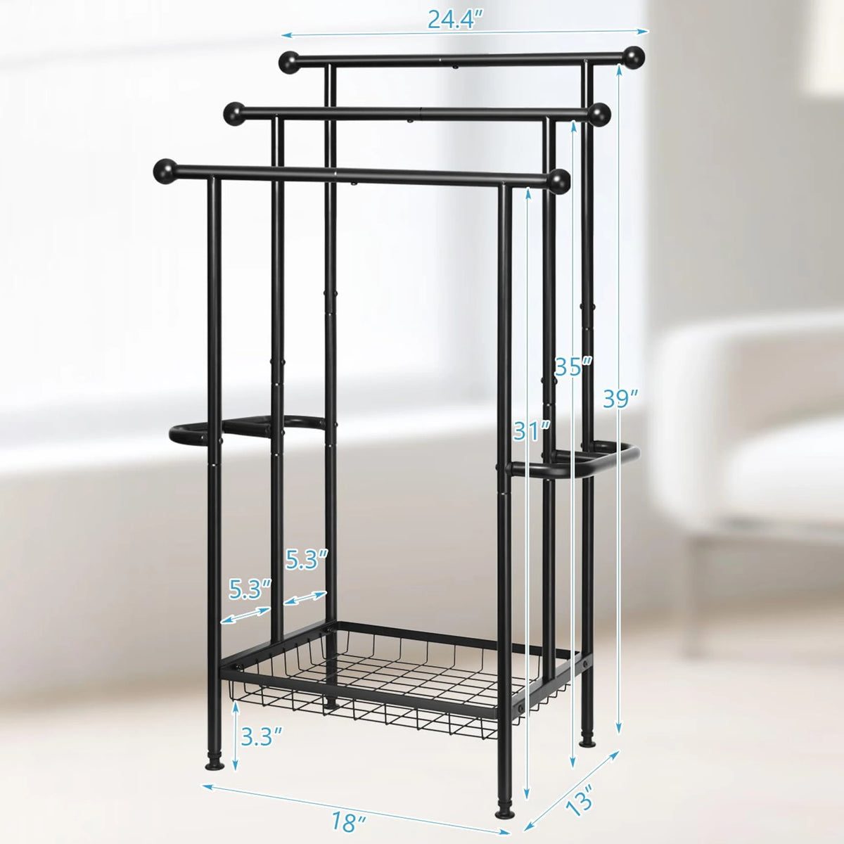 Three Tier Stainless Steel Dual T Shaped Freestanding Towel Rack