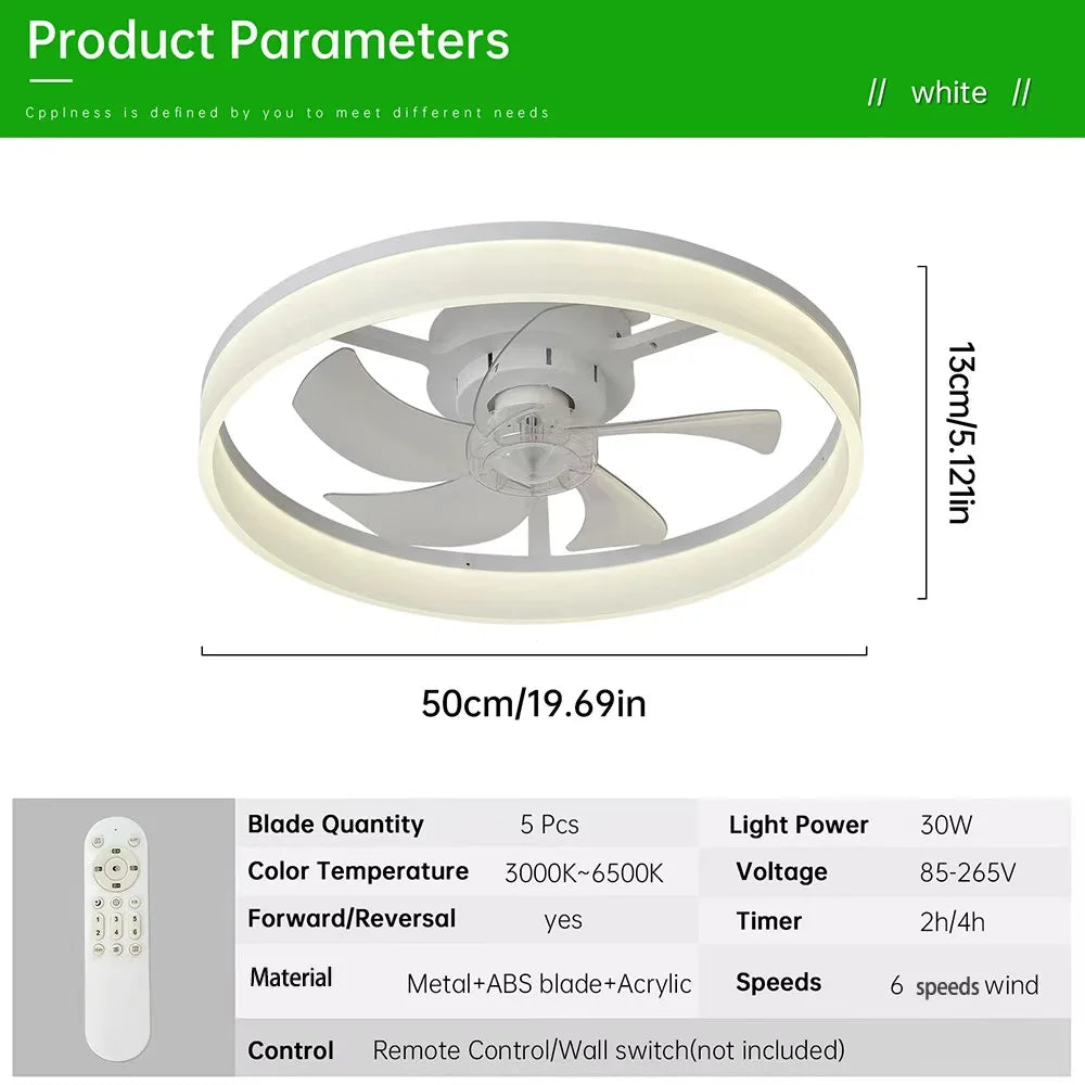 Slim Ceiling Fan With Dimmable LED Light And Remote Control