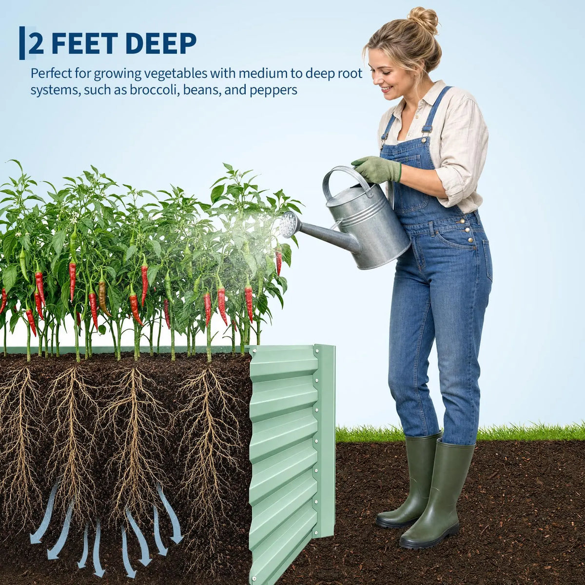 8x4x2FT Metal Raised Garden Bed 350 Gallon Deep Root Planter Box, Rustproof Outdoor Vegetable Herb Flower Garden Bed Green