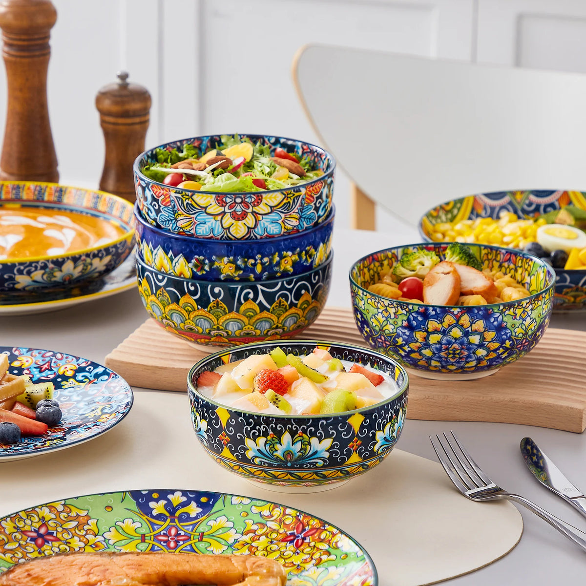 MALACASA Bohemian Porcelain Dinnerware Set with Plates and Bowls