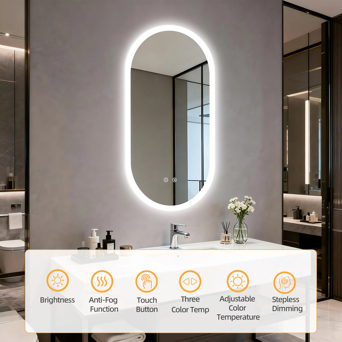BORWART Smart Oval LED Bathroom Mirror With Anti Fog Lighting