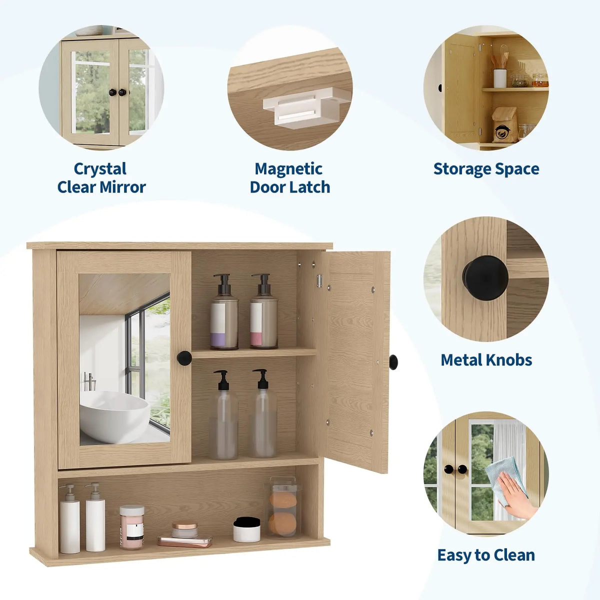 HiMISS Wall Mounted Bathroom Cabinet With Mirrored Doors