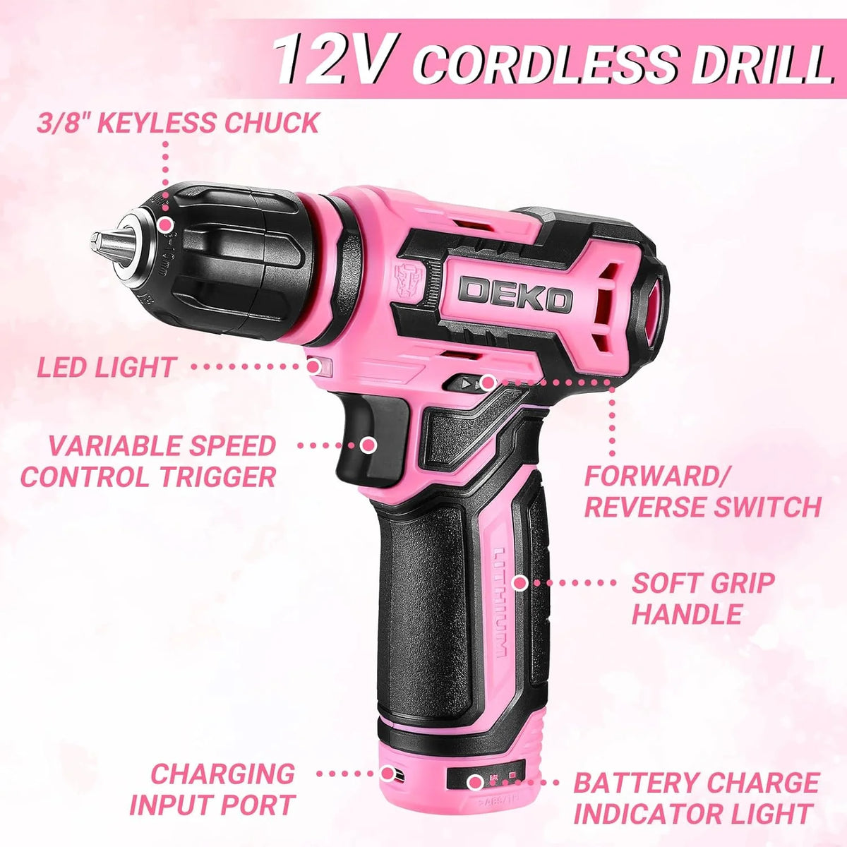 DEKO Cordless Drill and Home Repair Tool Kit With Storage