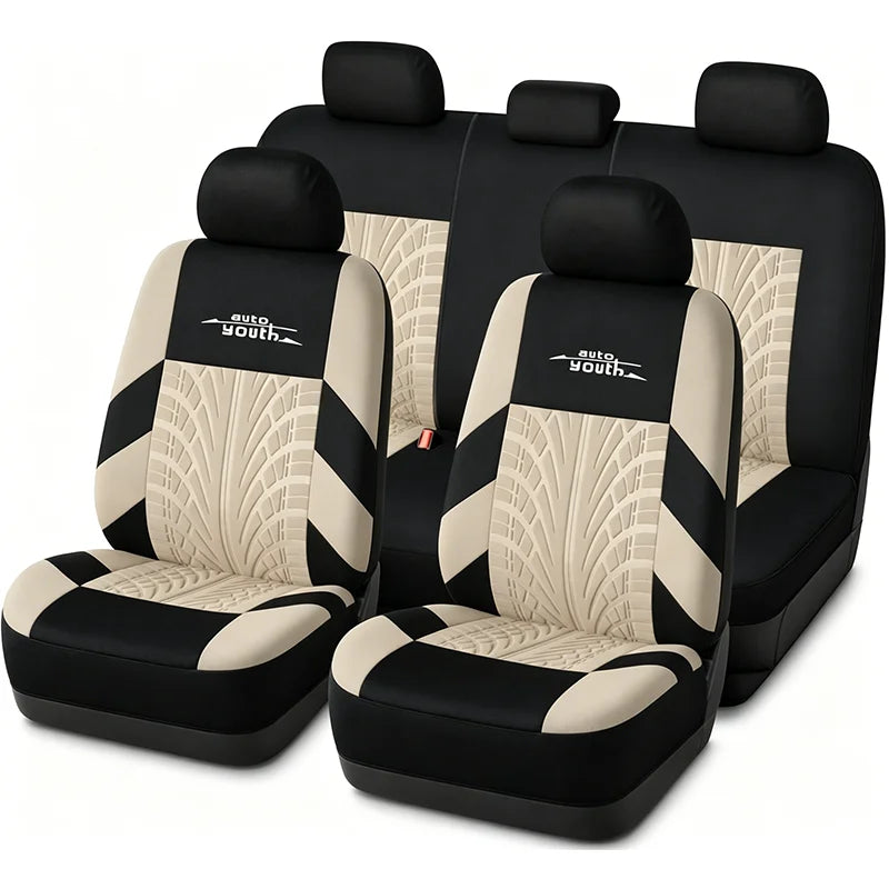 AUTOYOUTH Embroidered Tire Track Universal Car Seat Covers