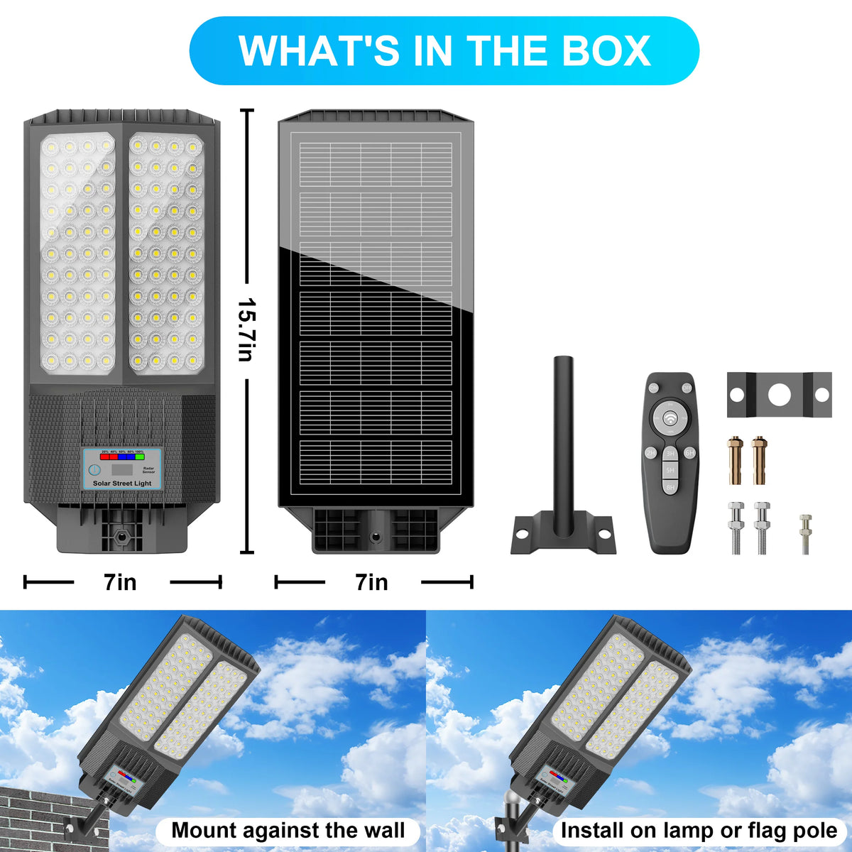 4-Pack Solar LED Street Lights Motion Sensor Remote Control Dusk to Dawn Auto Light Control 3 Adjustable Modes IP65 Waterproof Outdoor Lamp for Yard Patio Garage Basketball Court Walkway Parking Lot Street Lighting
