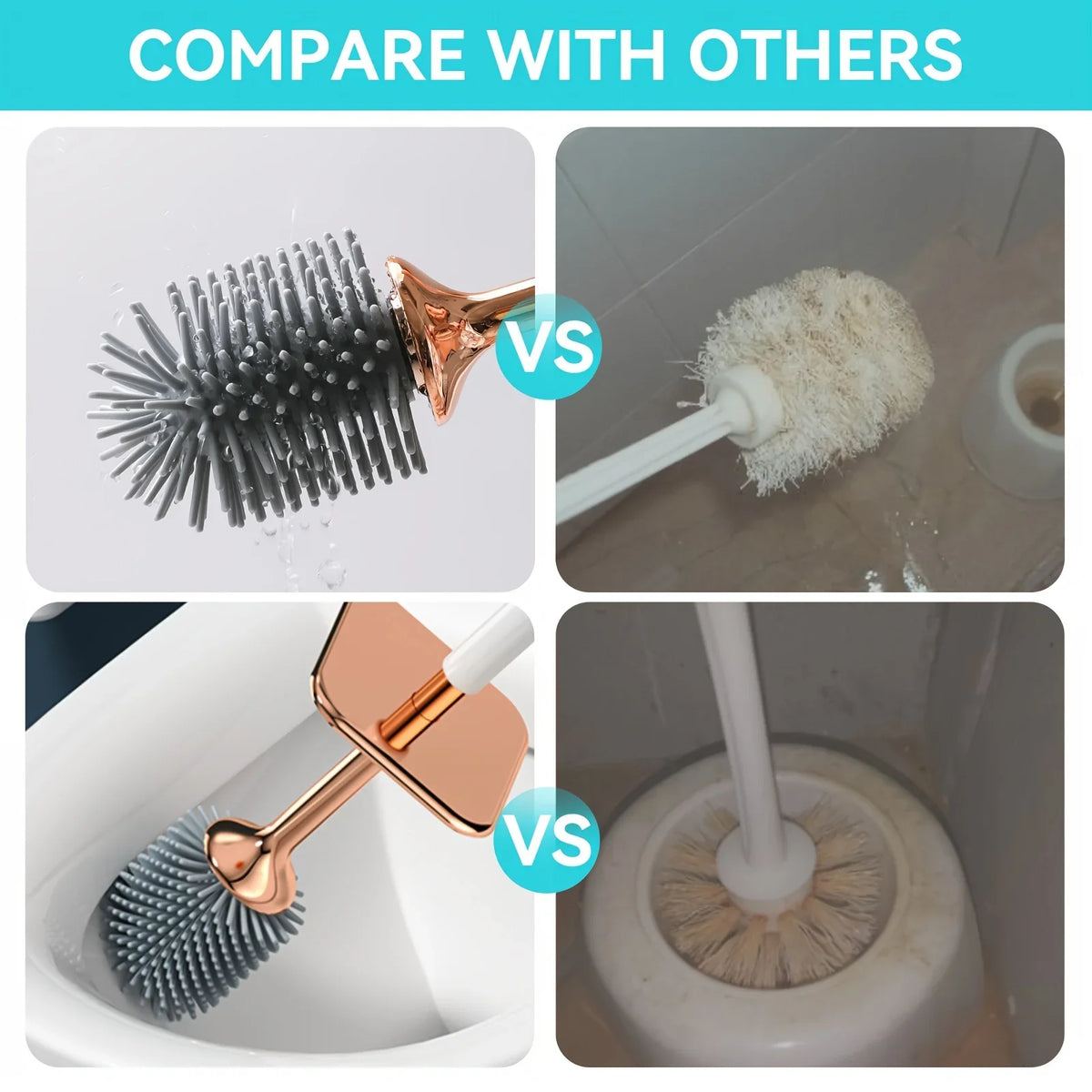 Wall Mounted Silicone Toilet Brush Set With Long Handle Quick Dry