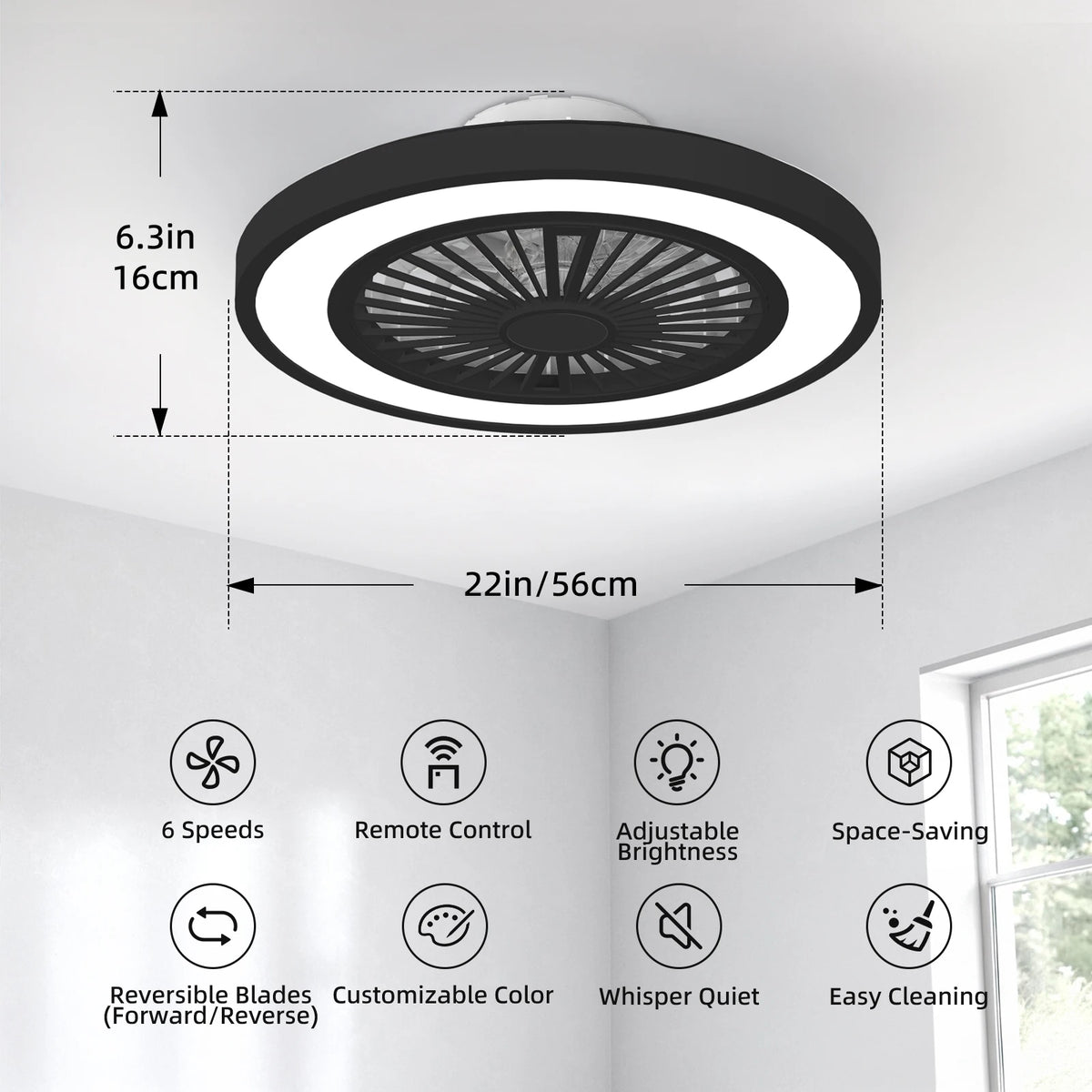 Silent Ceiling Fan With Light Remote Control Reversible Motor