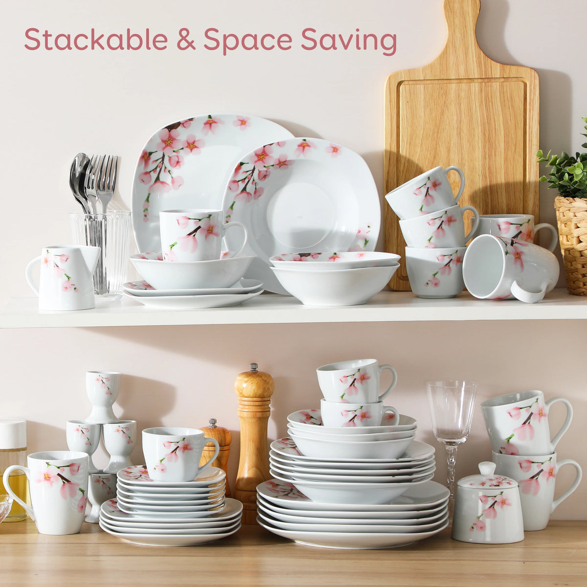 MALACASA Annie Porcelain Dinnerware Set With Plates Cups And Bowls