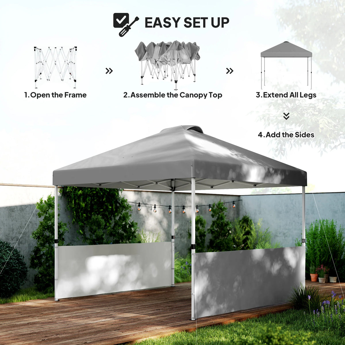Outsunny Outdoor Pop Up Canopy Tent With Two Half Sidewalls
