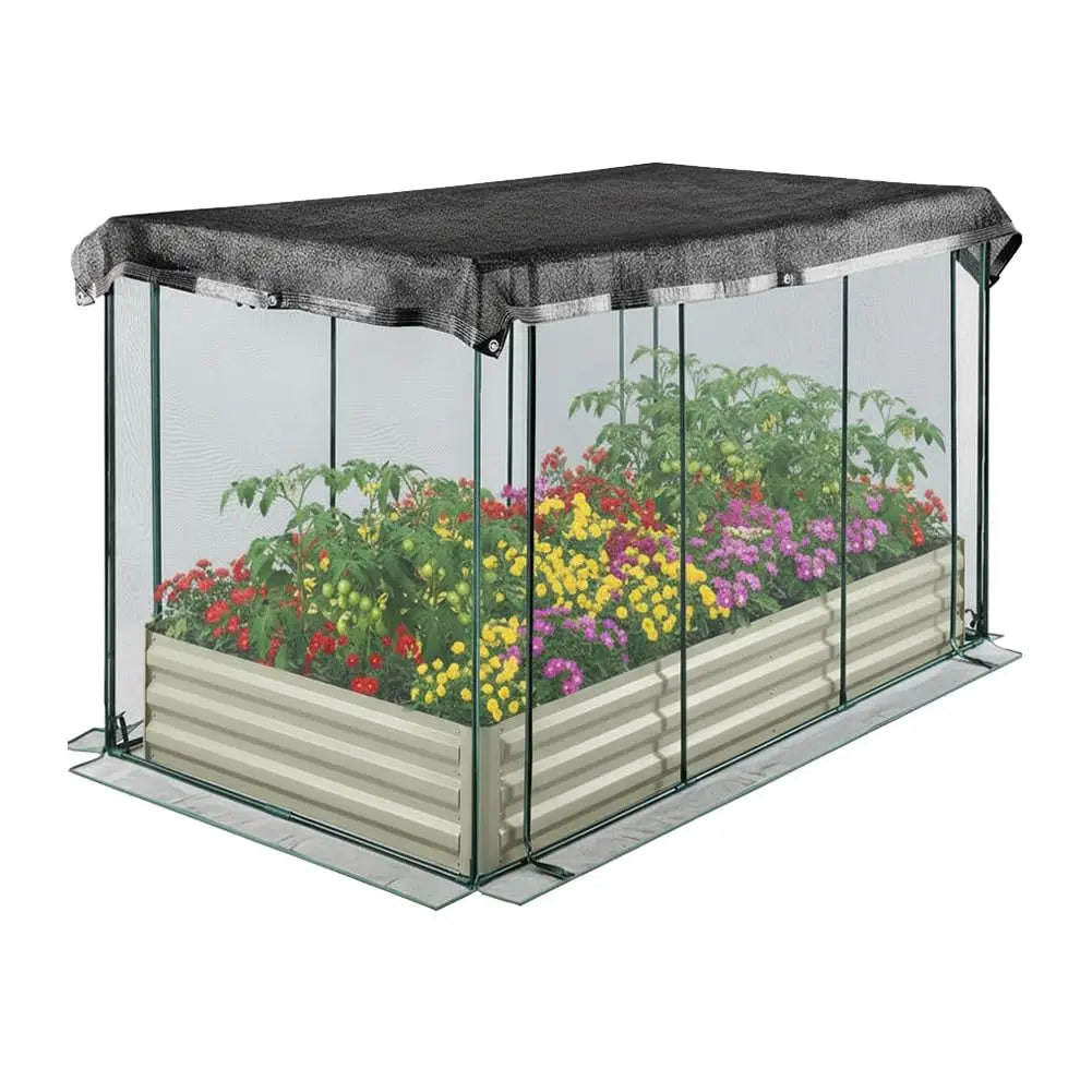 Raised Garden Bed with Plant Netting Cover, 6 x 3 x 1 ft Garden Bed Cover with Zippered Door, Shade Canopy & Frame, Easy to Install, for Vegetables Fruits
