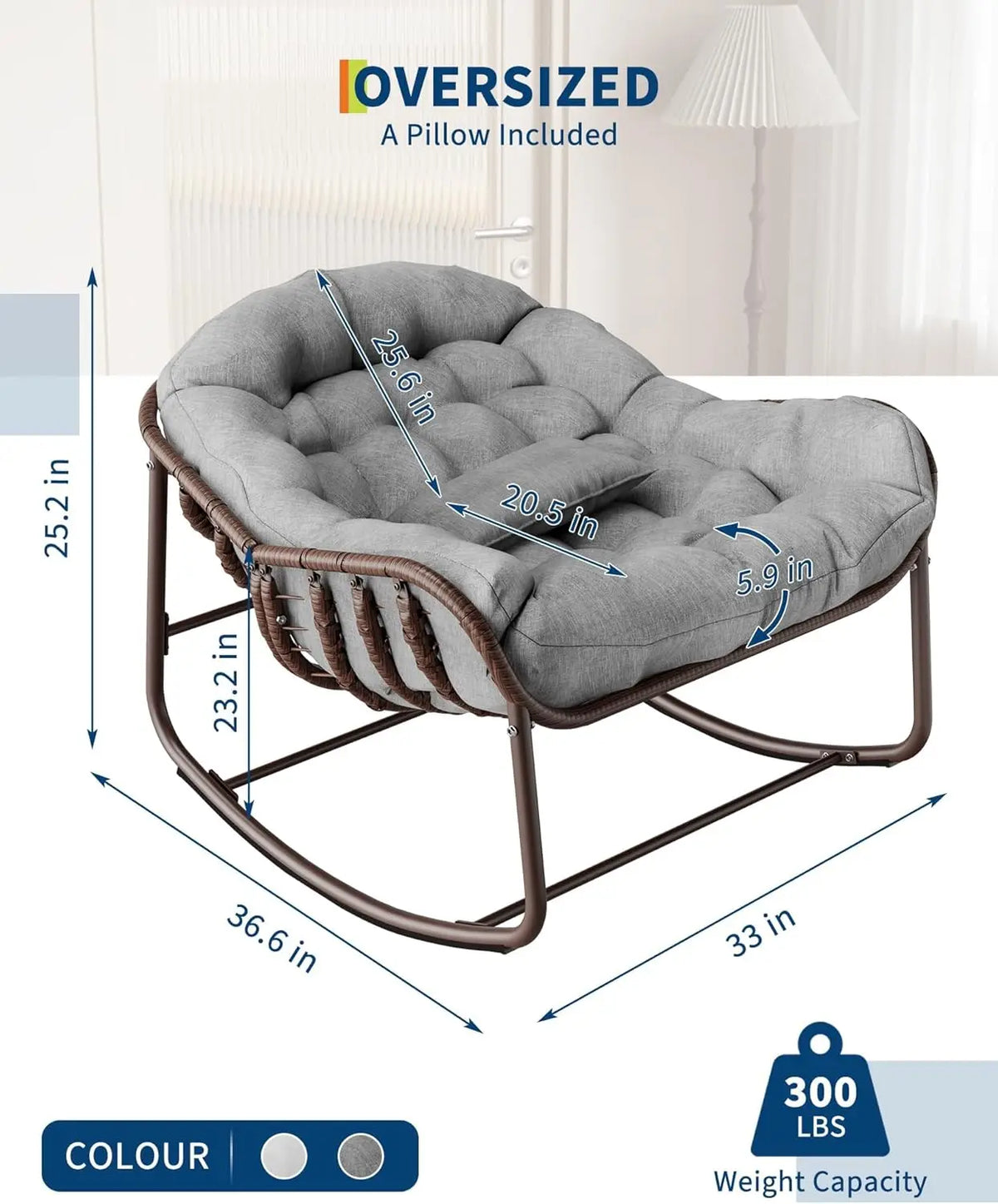 HiMISS Outdoor Papasan Egg Rocking Chair With UV Resistant Cushion