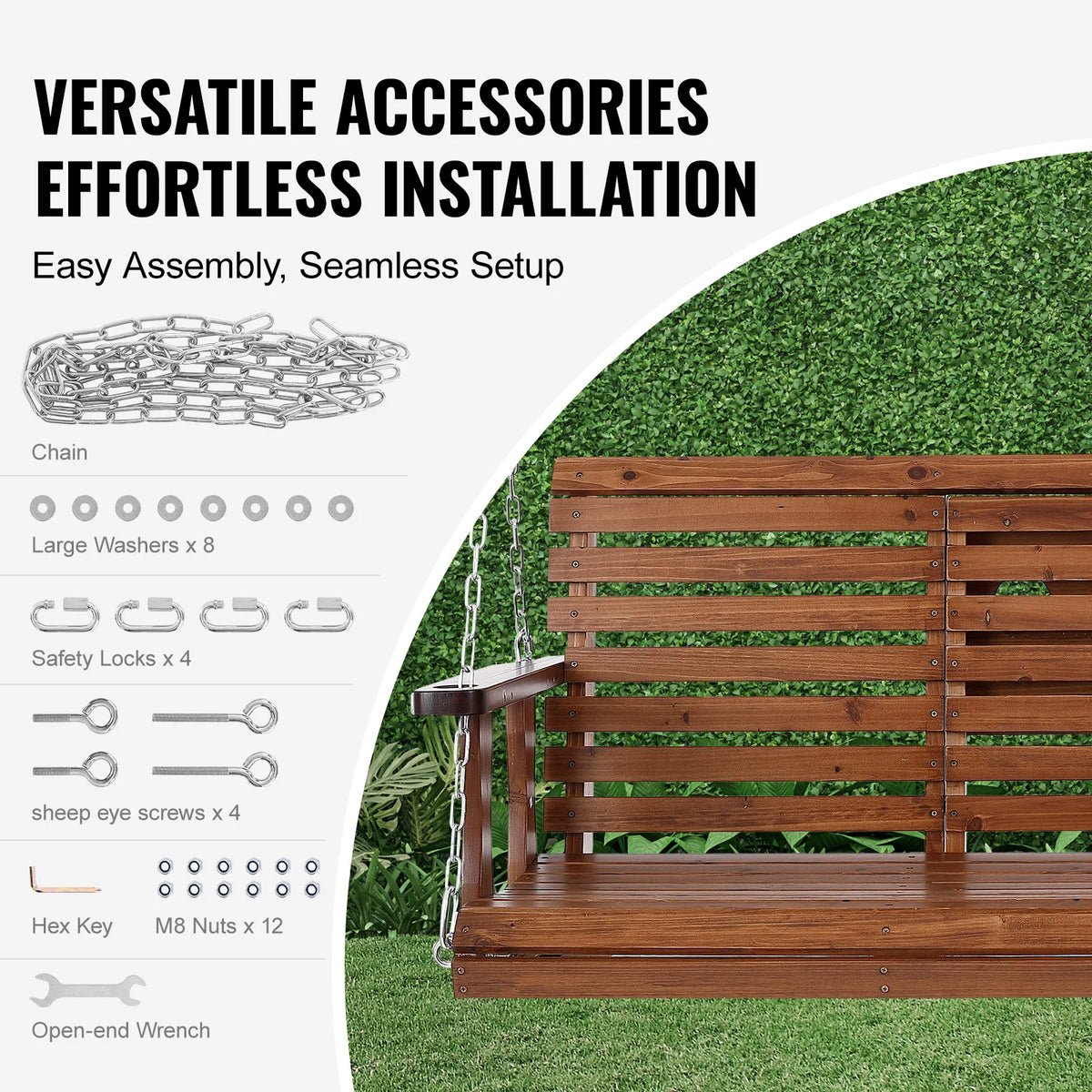 SucceBuy Wooden Porch Swing With Steel Chains For Outdoor Gardens