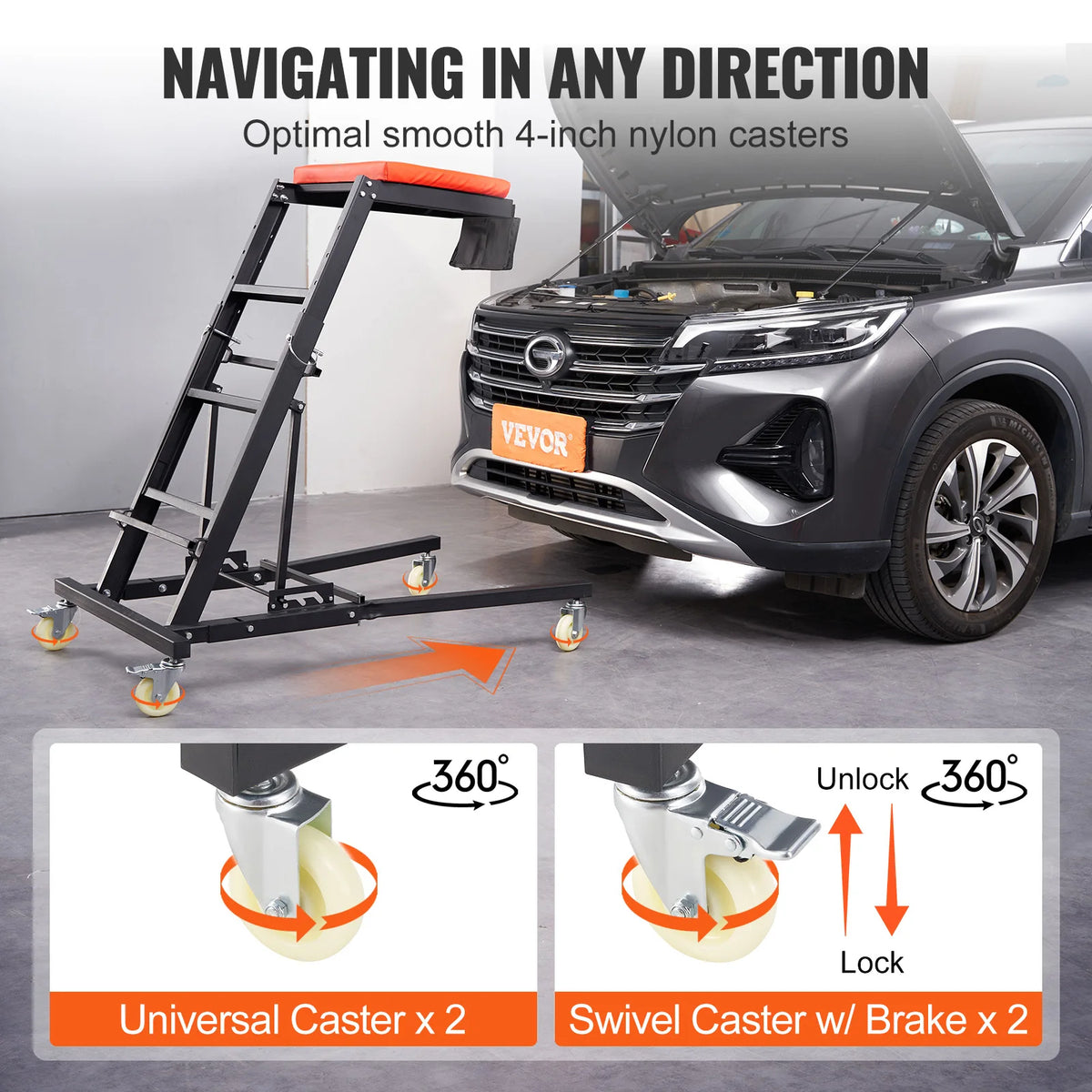 SucceBuy Adjustable Automotive Topside Creeper for Comfortable Engine Repair
