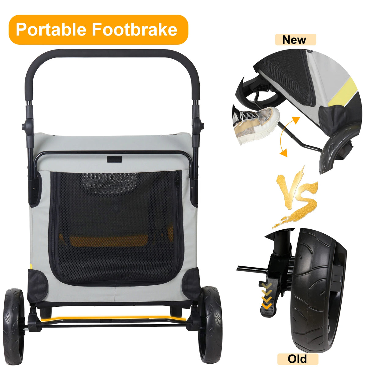 Folding Double Dog Stroller With Zipper Divider And Travel Wheels