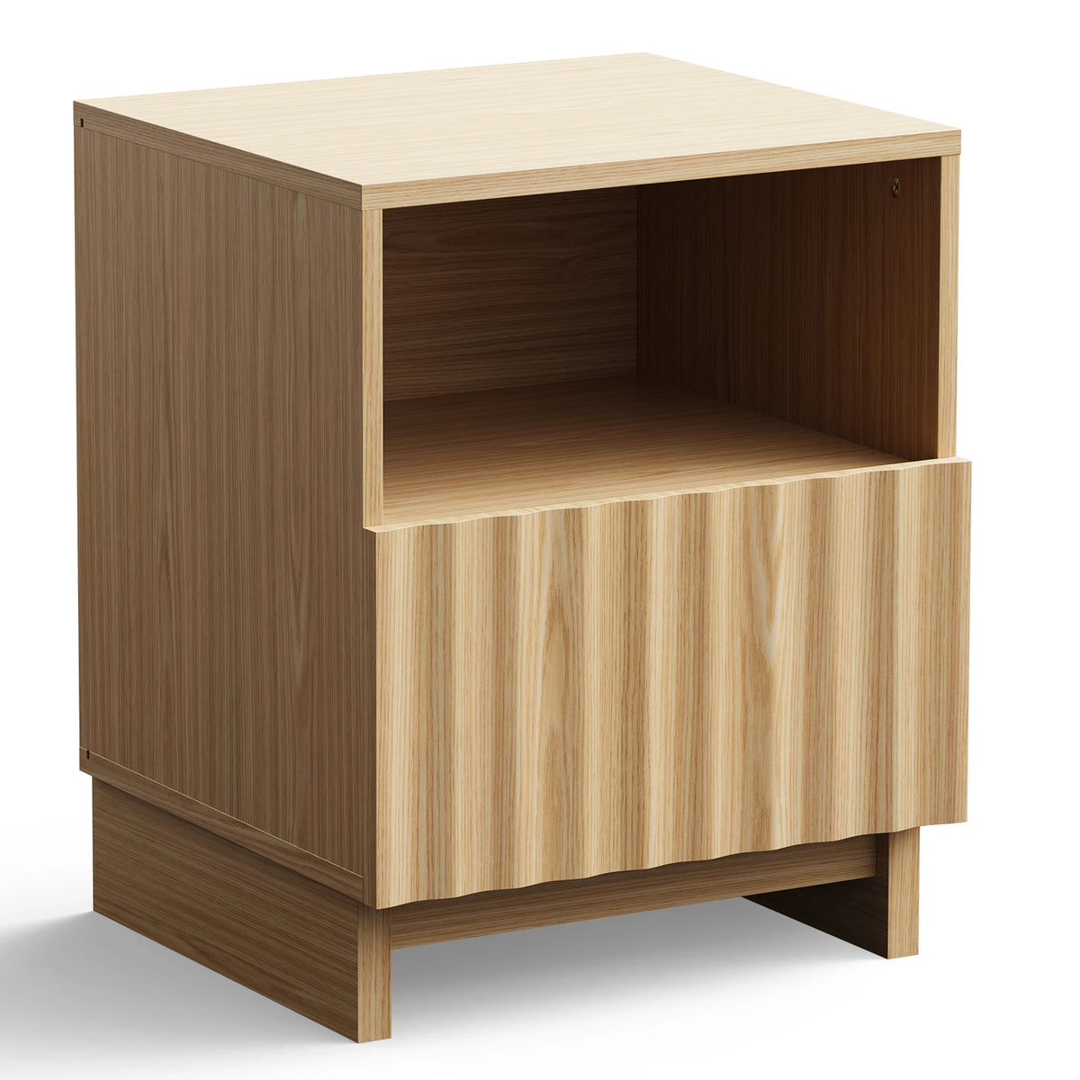 TinyNest Fluted Nightstand With Drawers And Open Shelf