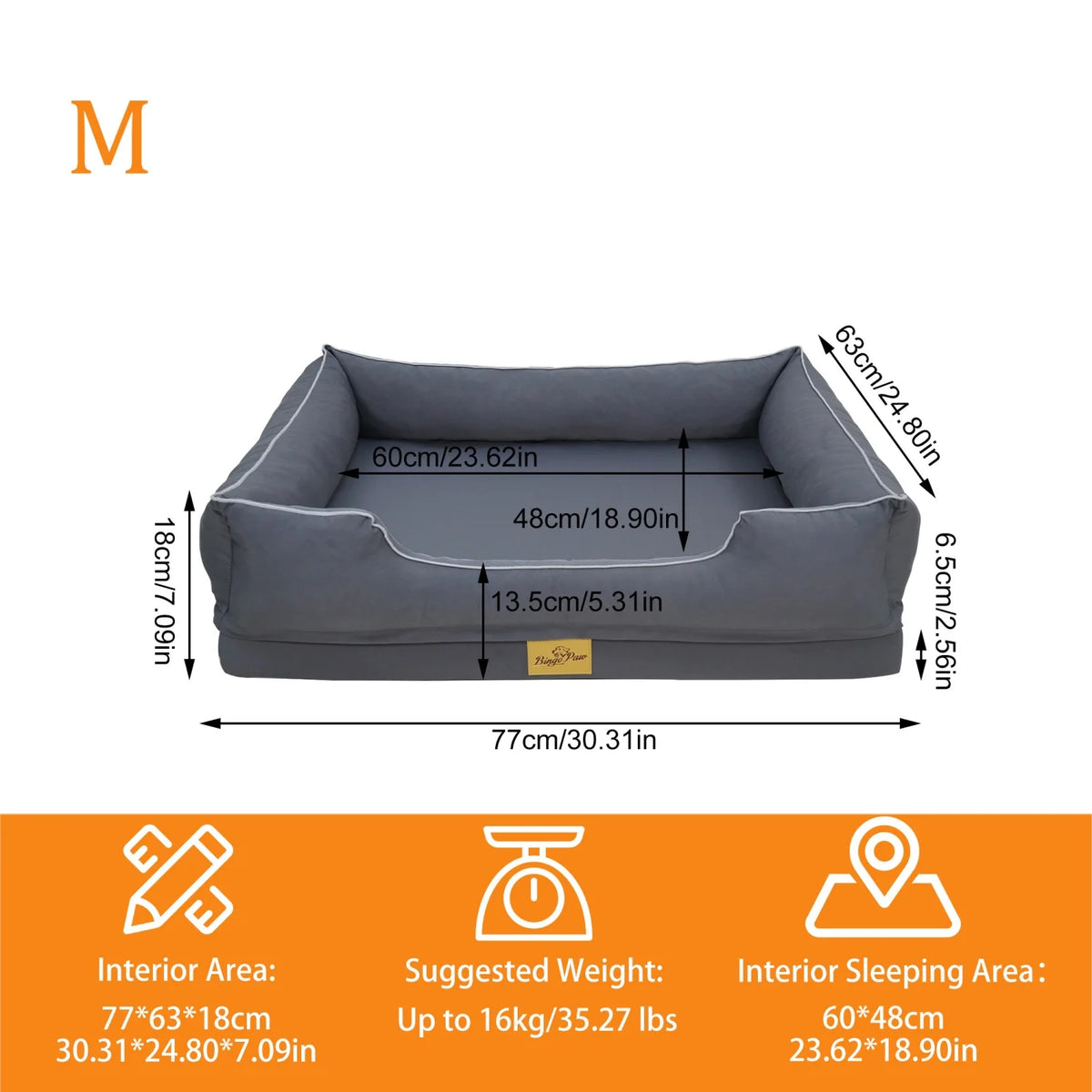 BINGOPAW Orthopedic Dog Bed With Washable Cover And Bolsters