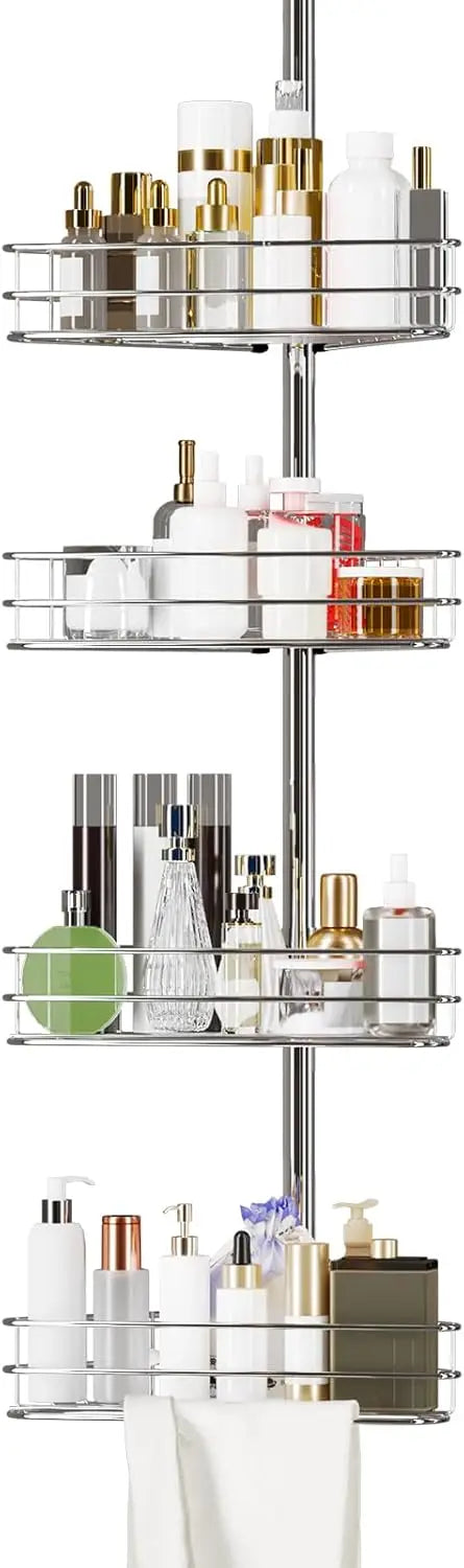 Telescopic Corner Shower Caddy With Four Tier Storage Shelves