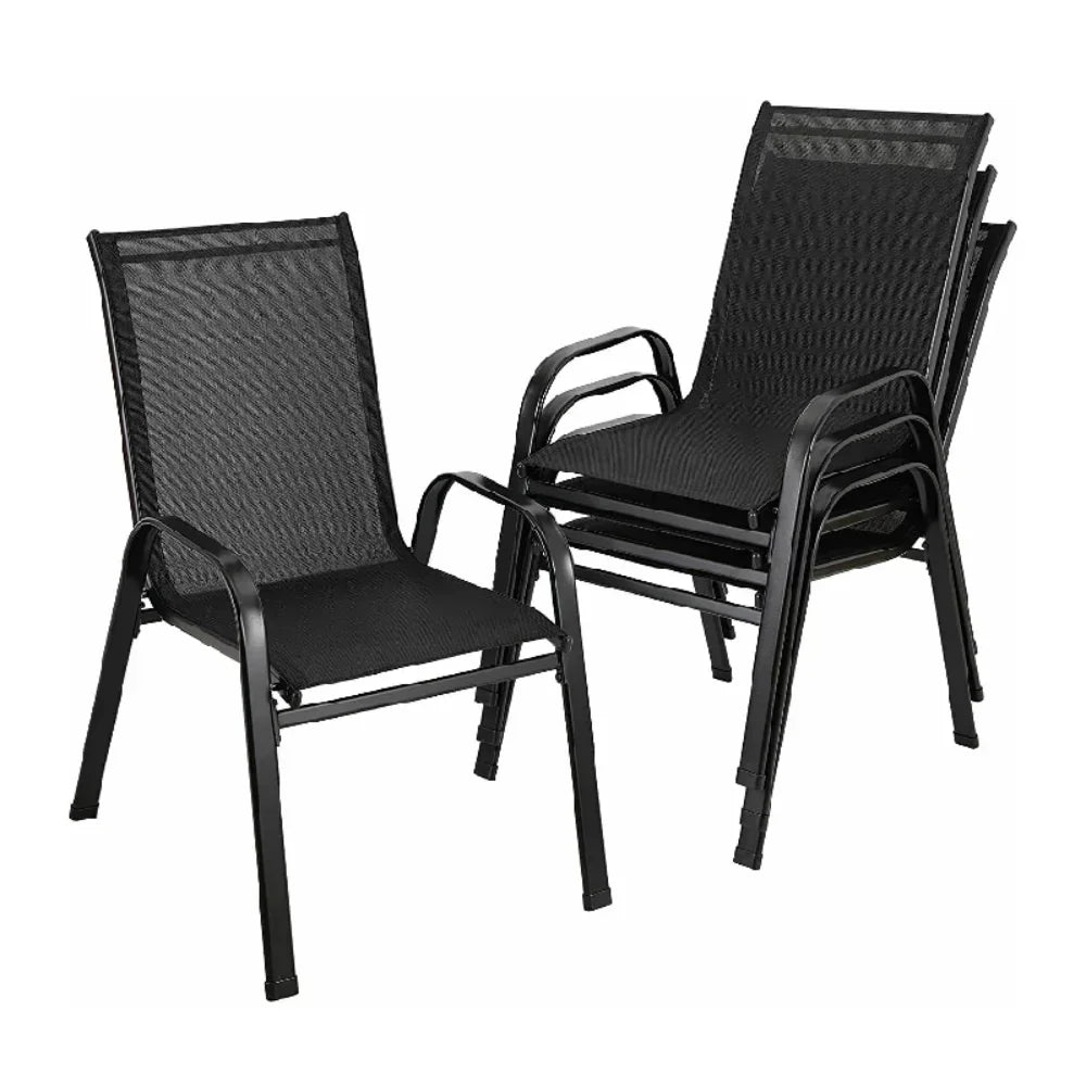 Homfa Stackable Metal Frame Textilene Outdoor Patio Dining Chair Set