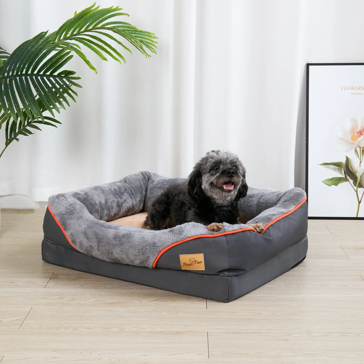BINGOPAW Orthopedic Dog Bed With Soft Cotton Bolster And Cover