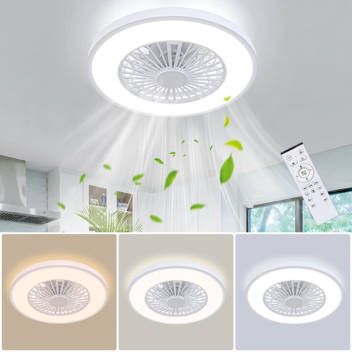 Silent Ceiling Fan With Light Remote Control Reversible Motor