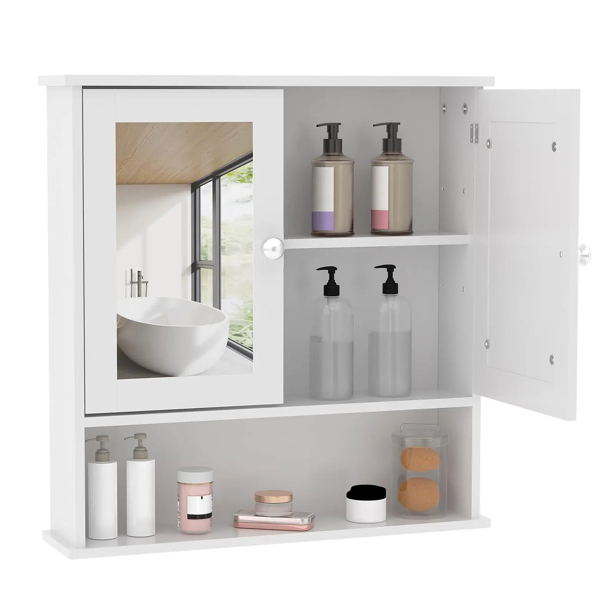 HiMISS Wall Mounted Bathroom Cabinet With Mirrored Doors