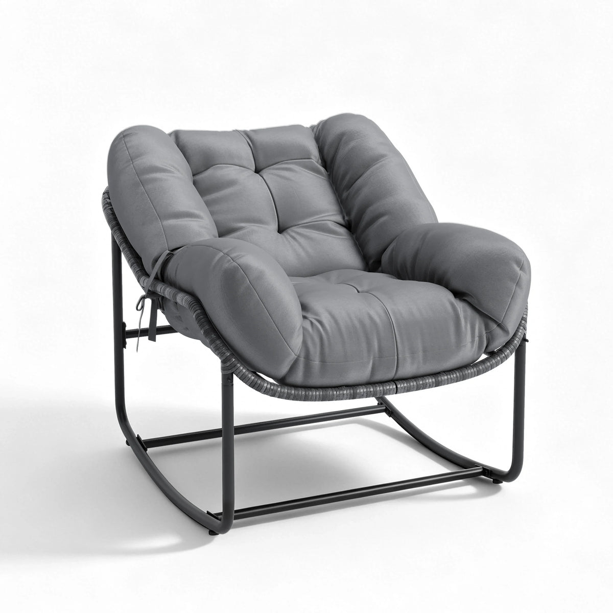 All Weather Outdoor Egg Shaped Wicker Rocking Chair With Cushion