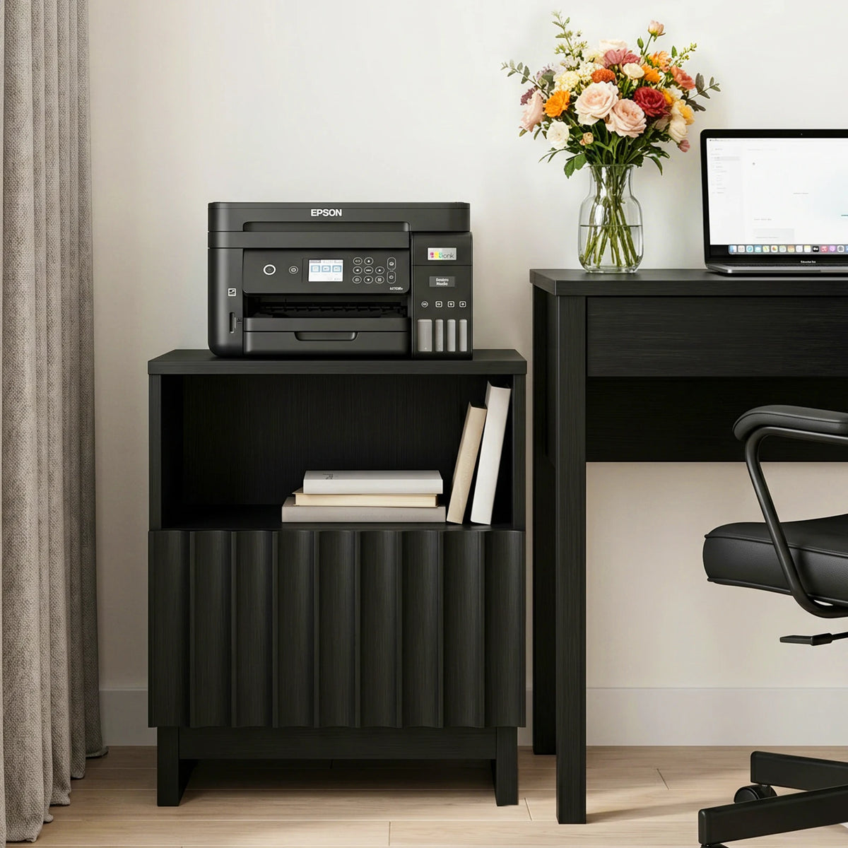 TinyNest Fluted Nightstand With Drawers And Open Shelf