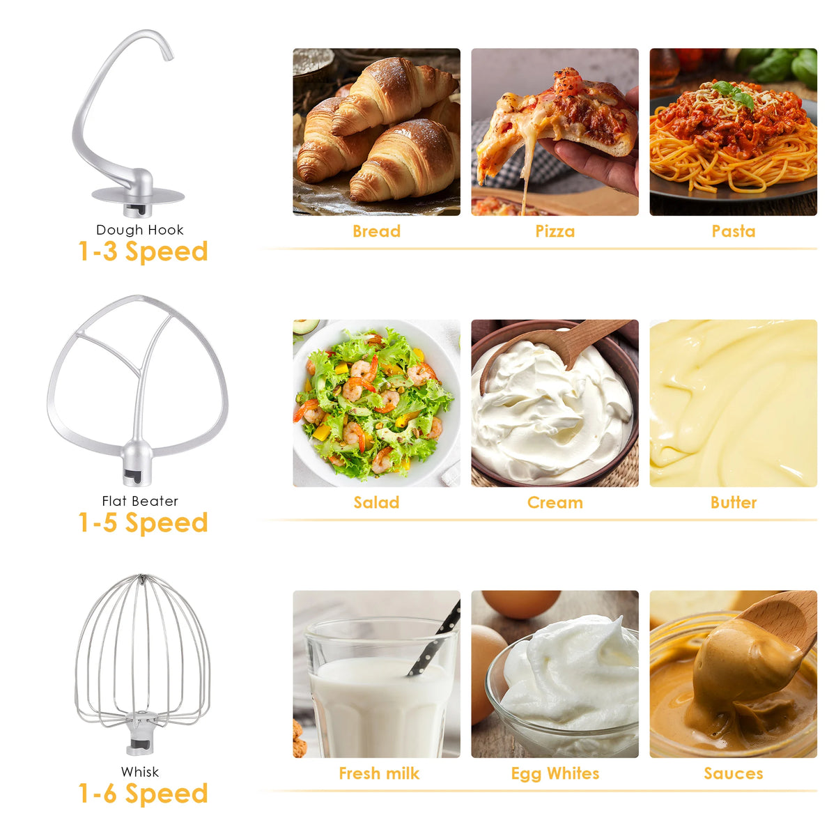 BioloMix Kitchen Stand Mixer With Dough Hook And Whisk