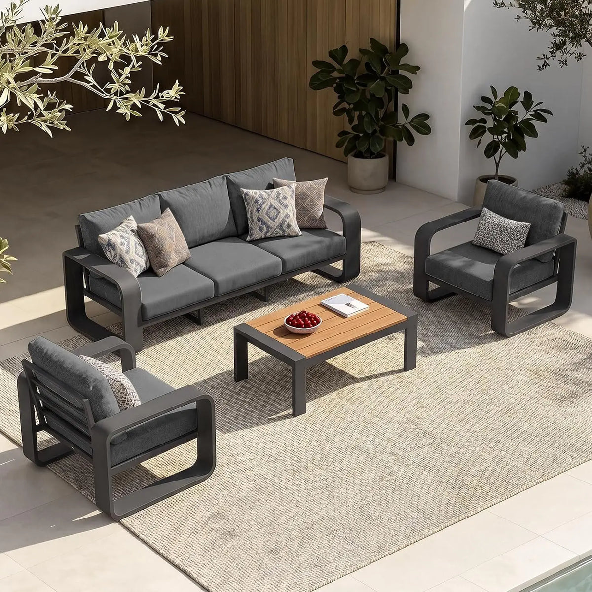 Modern Aluminum Outdoor Patio Sofa Set With Thick Cushions