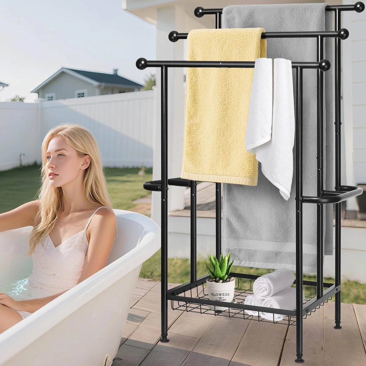 Three Tier Stainless Steel Dual T Shaped Freestanding Towel Rack