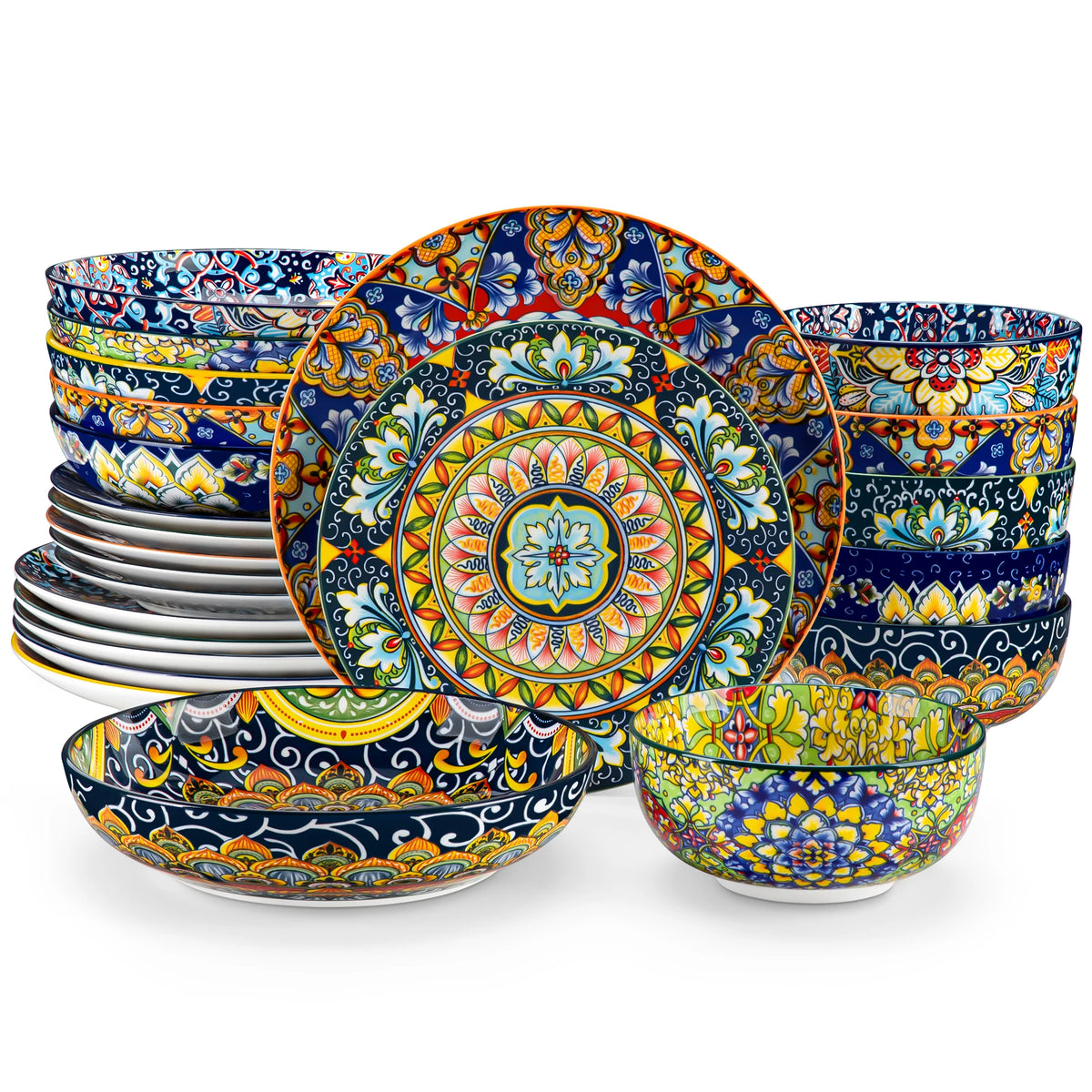 MALACASA Bohemian Porcelain Dinnerware Set with Plates and Bowls