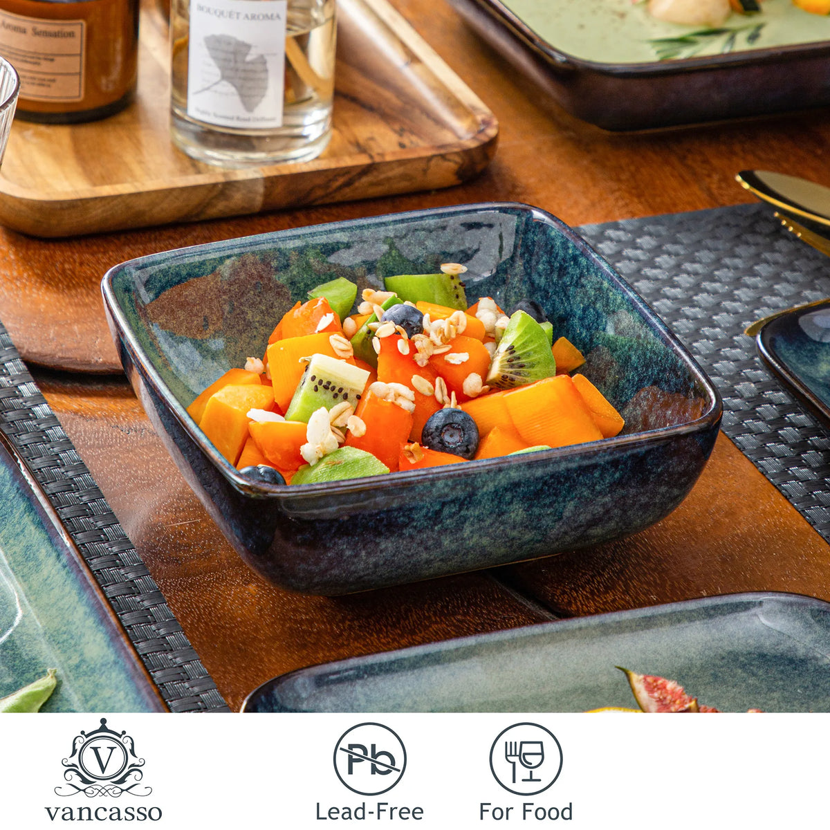 Vancasso Ceramic Square Kiln Glaze Dinnerware Set for Everyday Dining