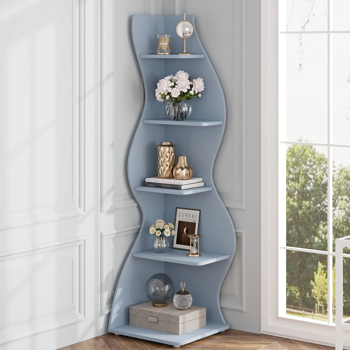 Tribesigns Modern Corner Bookshelf With Stylish Storage And Display Shelves