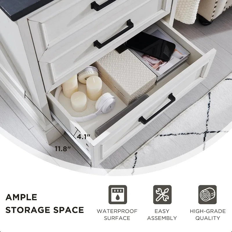 ACCOHOHO Farmhouse Nightstand With Charging Station And Storage Drawers