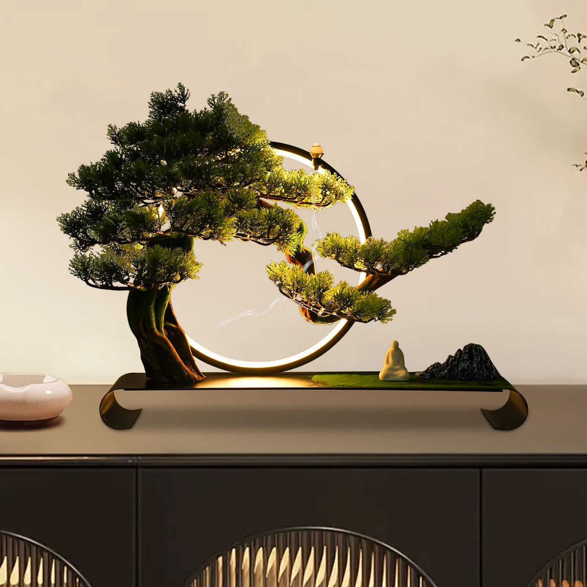 LED Artificial Bonsai Lamp With Ceramic Iron Pine Tabletop Decor
