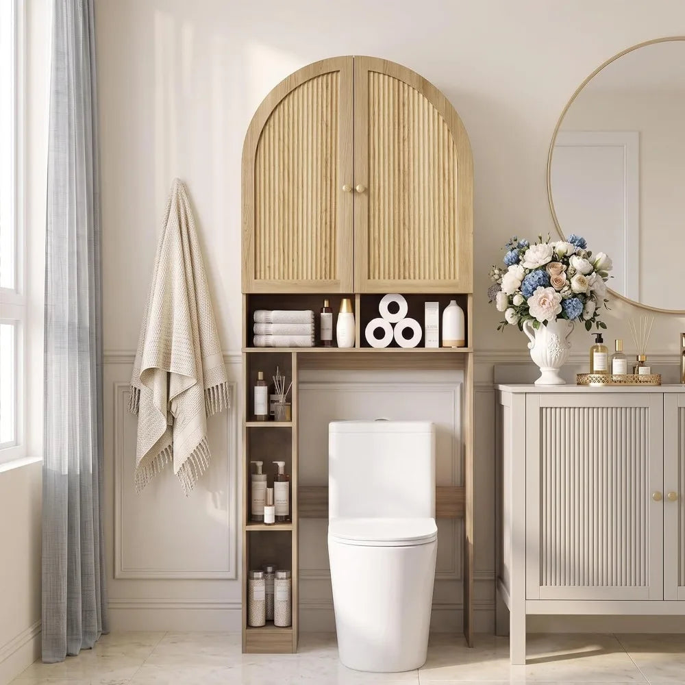 Arched Over Toilet Storage Cabinet With Doors And Adjustable Shelf
