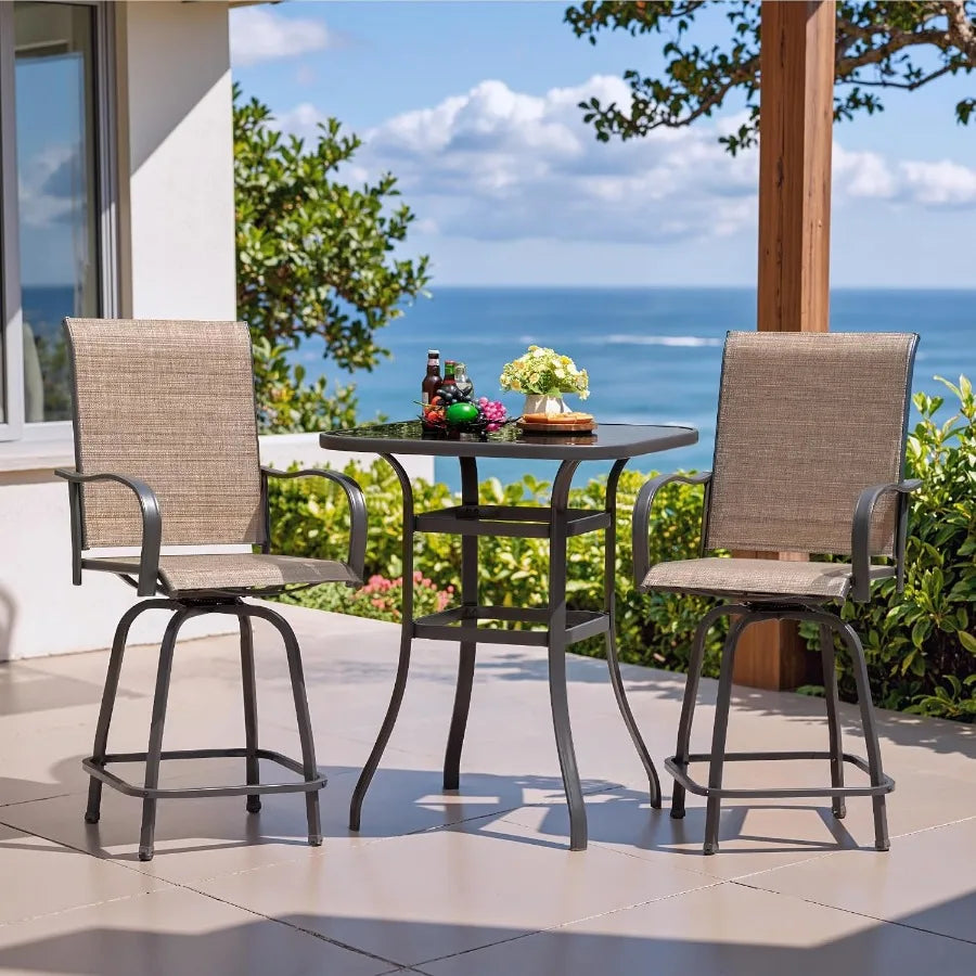 Outdoor Patio Swivel Bar Set for Garden and Poolside Dining