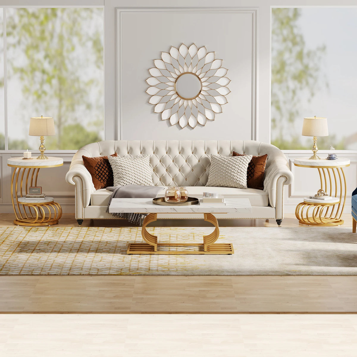 Tribesigns Two Tier Faux Marble Side Table With Storage Shelf