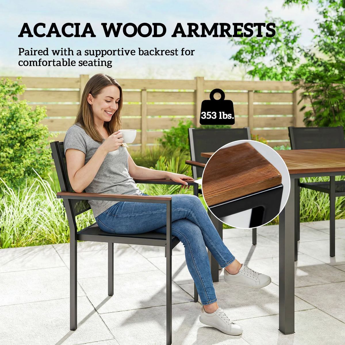 Outsunny Outdoor Acacia Wood Dining Set With Stackable Chairs