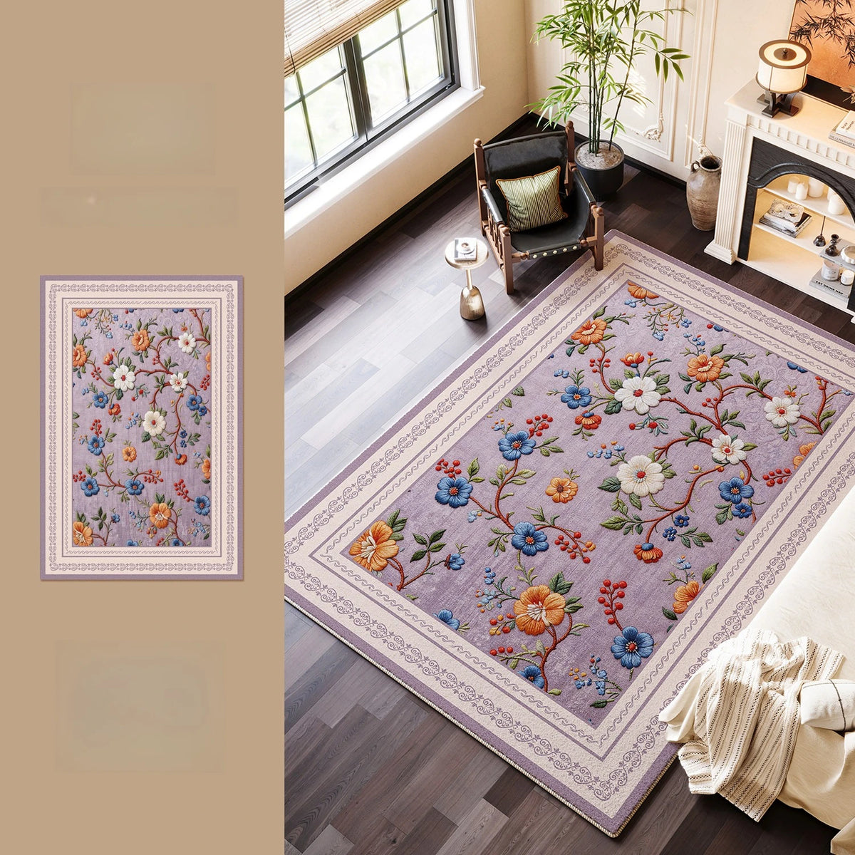 French Style Carpets for Living Room Fluffy Soft Cloakroom Rug Flower Pattern Bedroom Decor Carpet Thick Plush Lounge Floor Mat