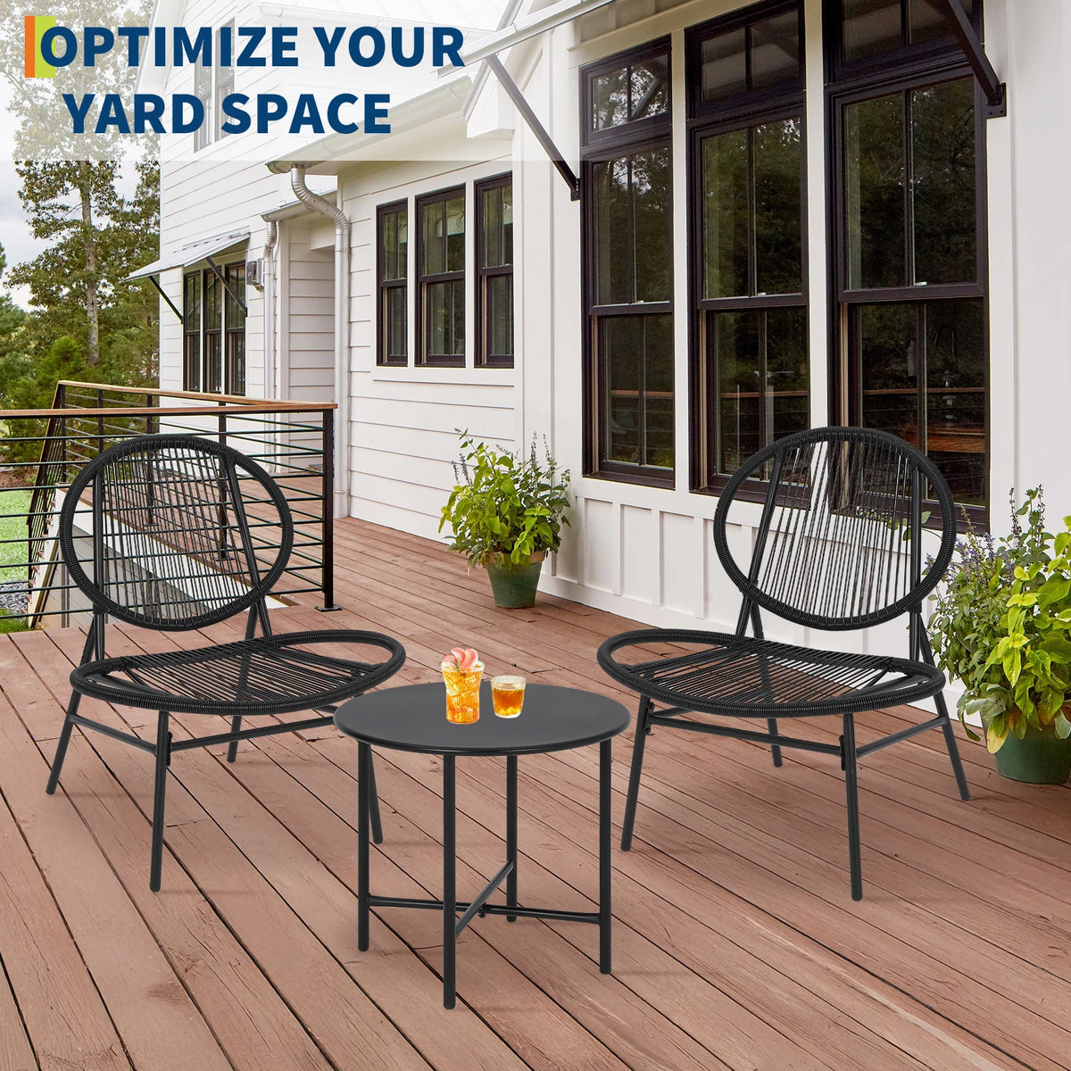 Modern Acapulco Outdoor Bistro Set With Woven Rattan Chairs