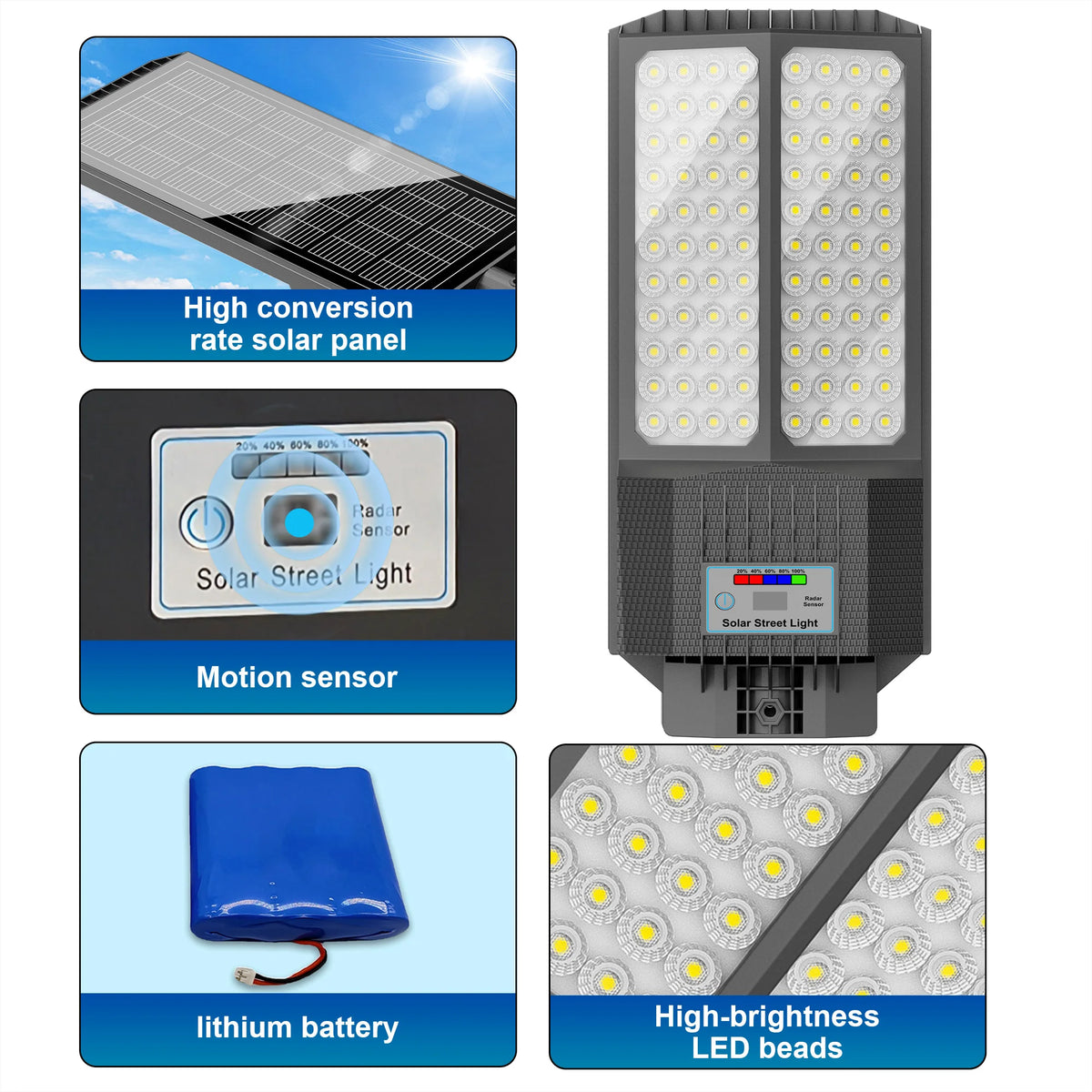 4-Pack Solar LED Street Lights Motion Sensor Remote Control Dusk to Dawn Auto Light Control 3 Adjustable Modes IP65 Waterproof Outdoor Lamp for Yard Patio Garage Basketball Court Walkway Parking Lot Street Lighting