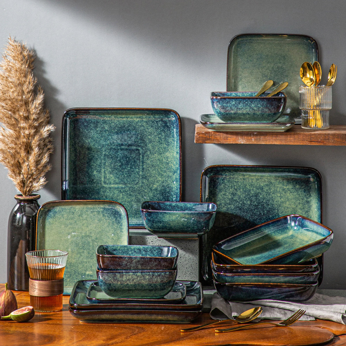 Vancasso Ceramic Square Kiln Glaze Dinnerware Set for Everyday Dining