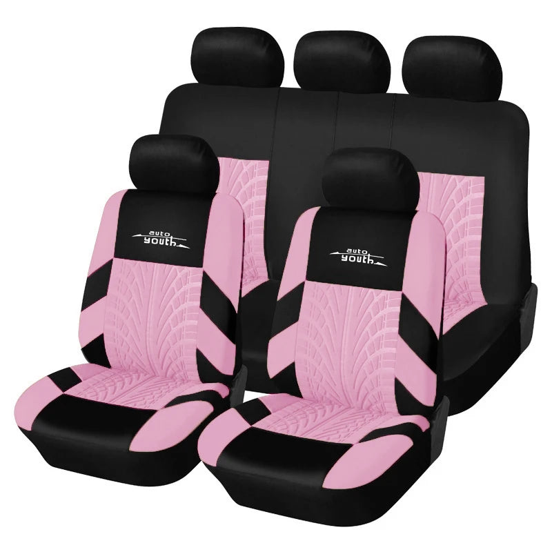 AUTOYOUTH Embroidered Tire Track Car Seat Covers for Universal Fit