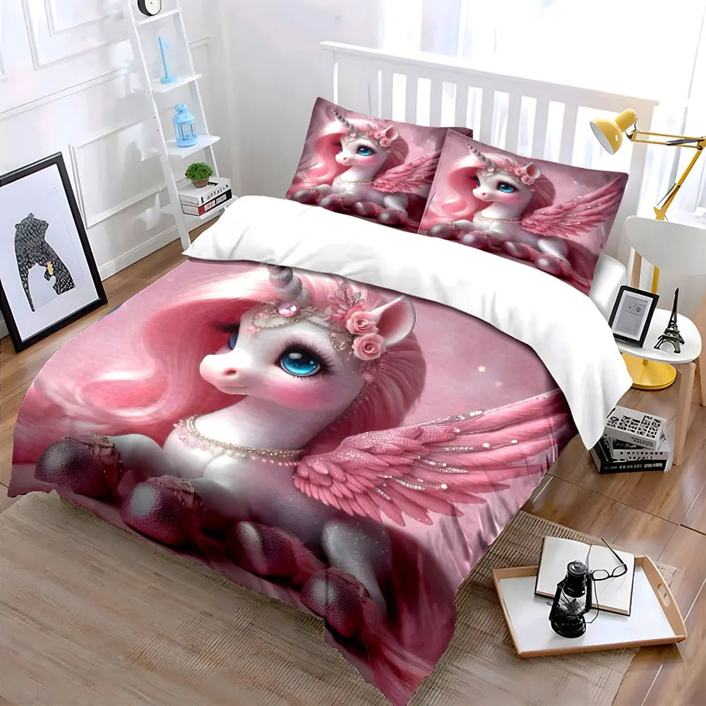 "Unicorn Pink Decor Set" Multiple sizes kid's and adults' bedroom Exquisite 3PC bedding set, gift