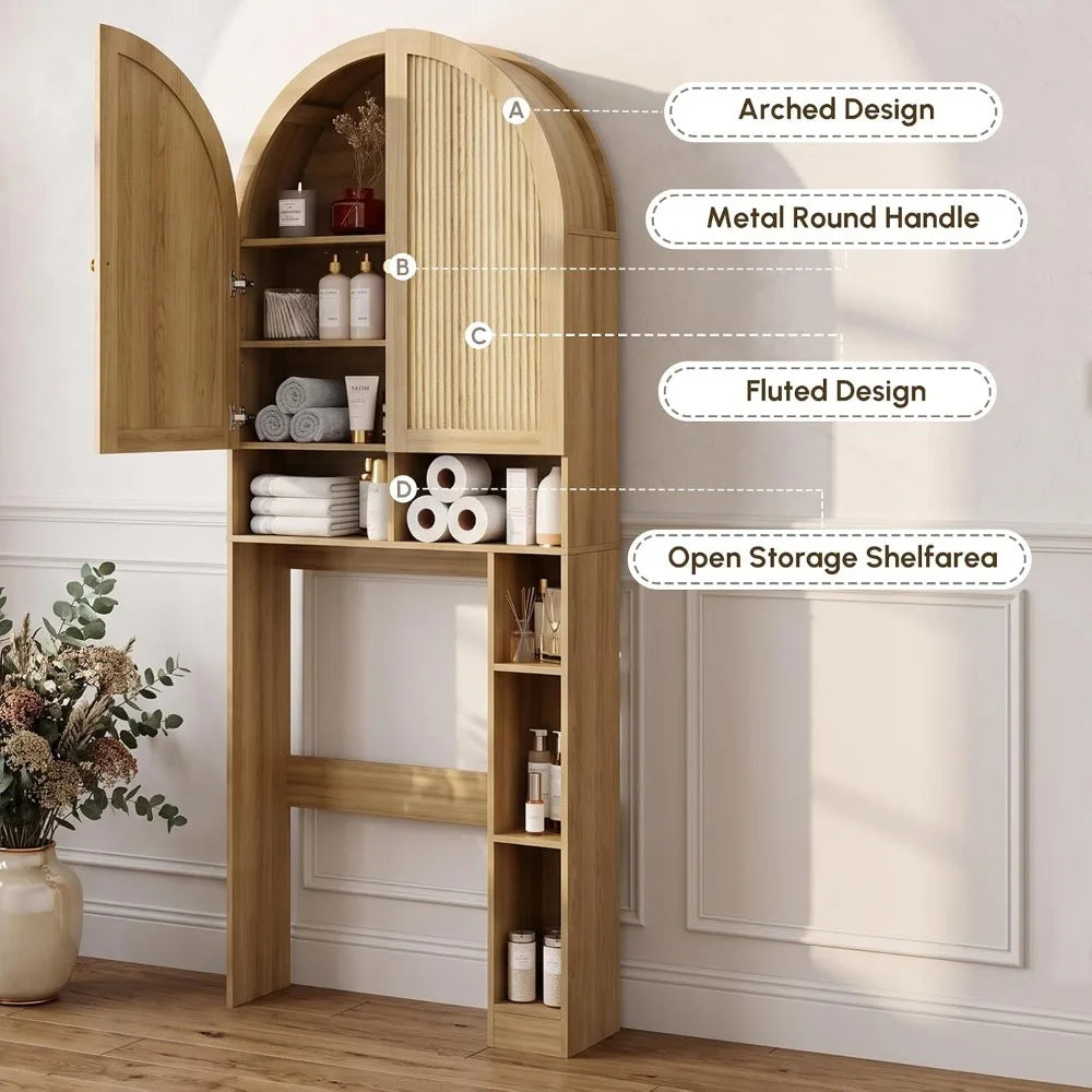 Arched Over Toilet Storage Cabinet With Doors And Adjustable Shelf