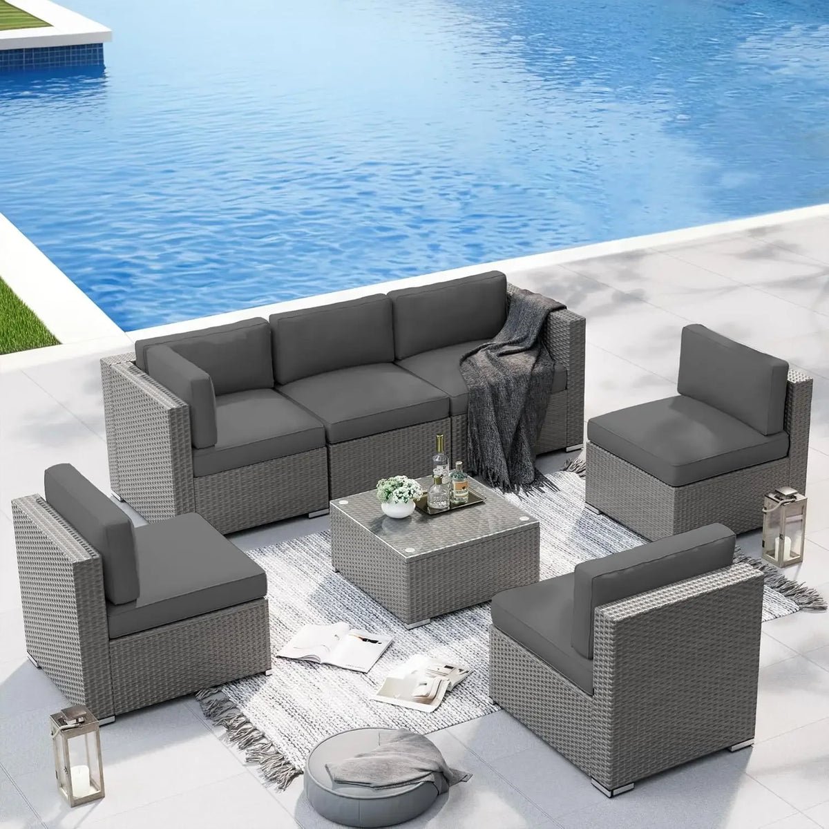 Outdoor Patio Wicker Sectional Sofa Set With Coffee Table