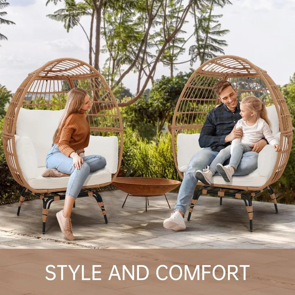 Oversized 360 Swivel Rattan Egg Chair With Cushion Indoor Outdoor