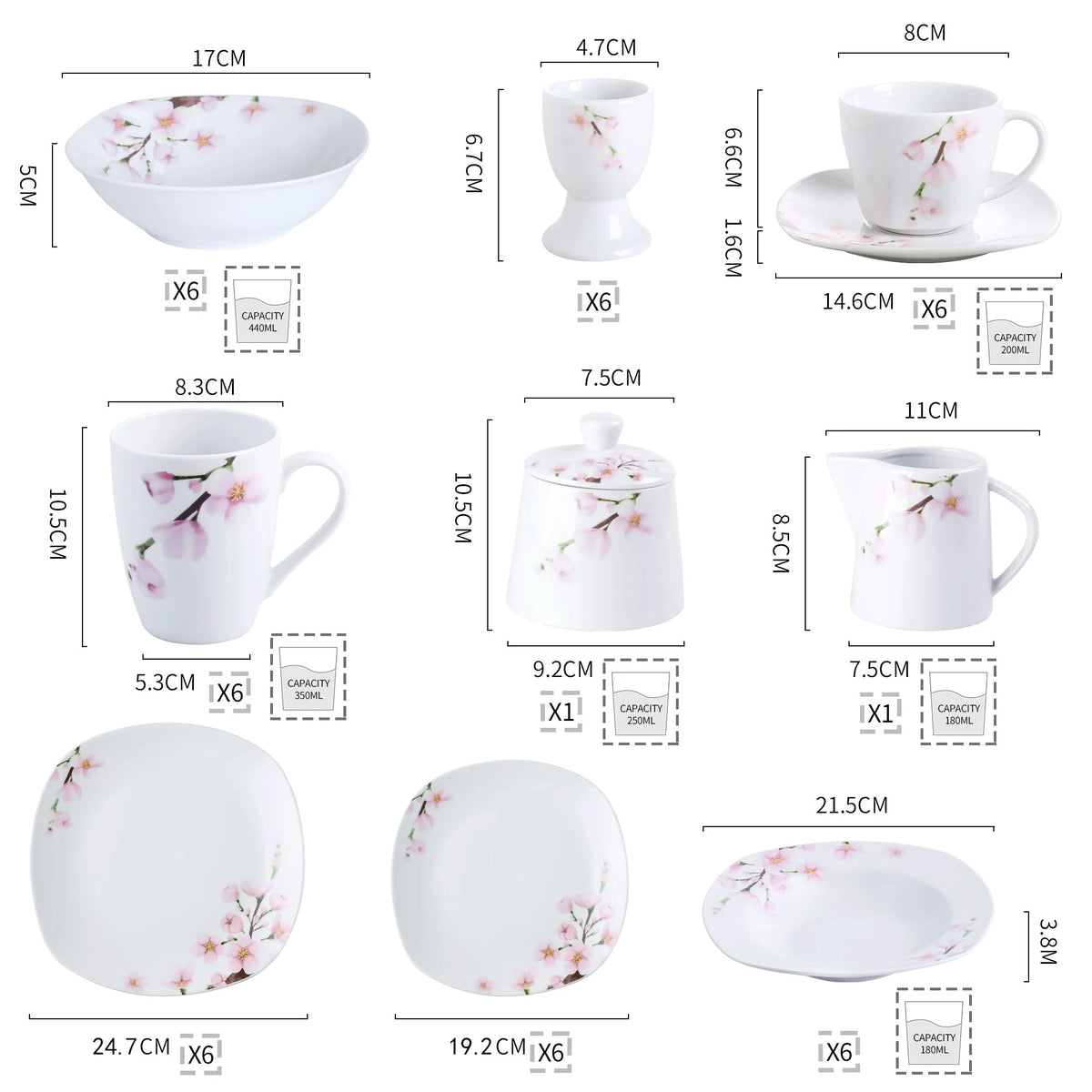 MALACASA Annie Porcelain Dinnerware Set With Plates Cups And Bowls