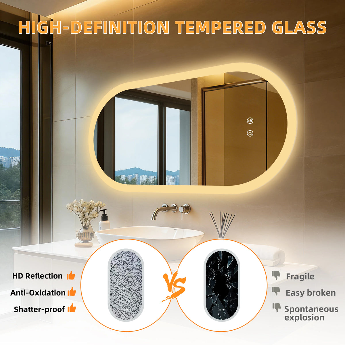BORWART Smart Oval LED Bathroom Mirror With Anti Fog Lighting
